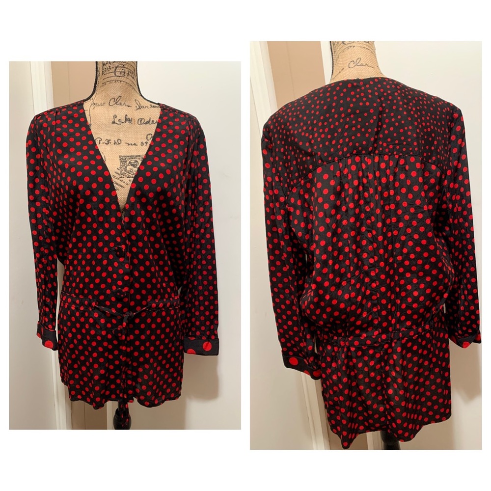 CAROLE LITTLE Tunic Blouse Size 4 Polka Dots Rayon